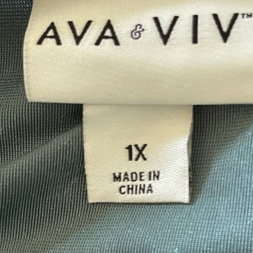 Ava & Viv Women’s 1X Dress, Velvet with Square Neckline, Green, Tie Back Forest - Picture 11 of 13